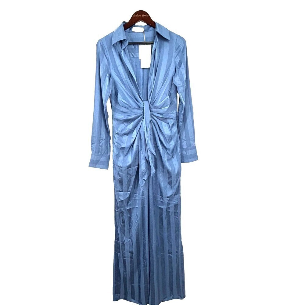 Choosy‎ Lafayette Womens Sz 4 Blue Striped Jumpsuit Pockets Front Tie Comfort H4 - Picture 3 of 12